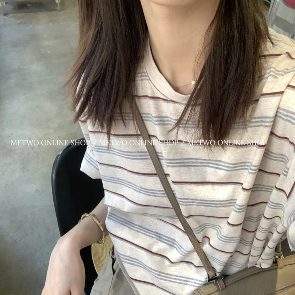 Hers-夏上新简约日常休闲复古条纹短袖T恤(条纹不固定随机)21076#图片