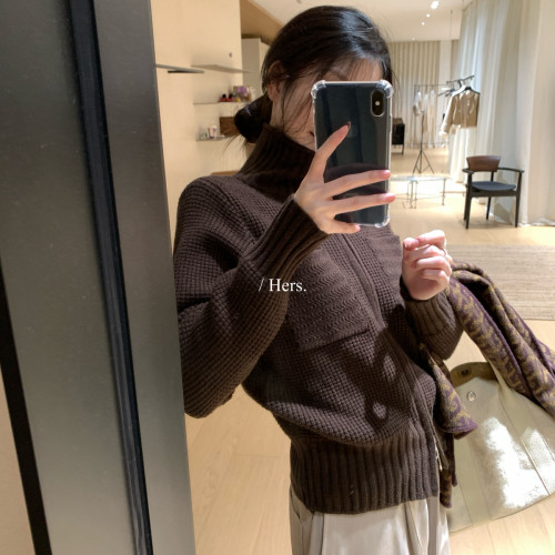Hers-早冬上新简约日常双口袋设计气质高领拉链毛衣62115