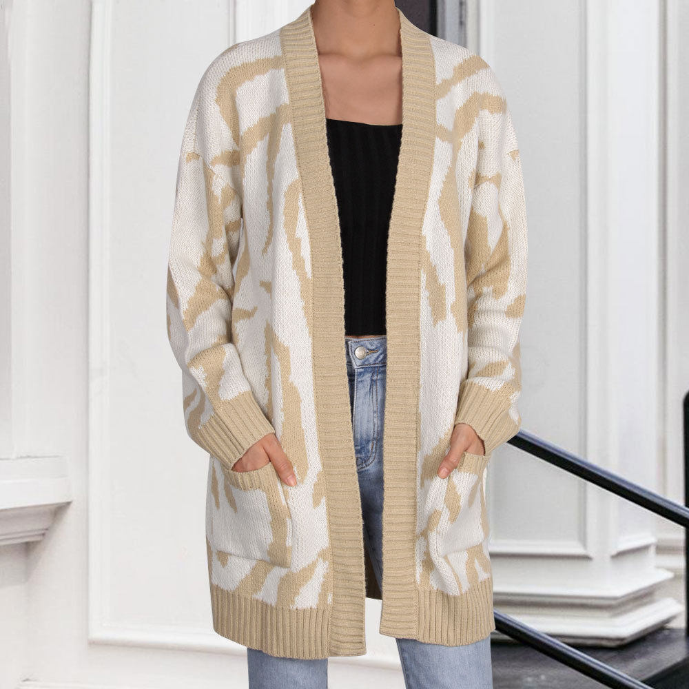 Ladies sweater irregular geometric pattern loose mid-length