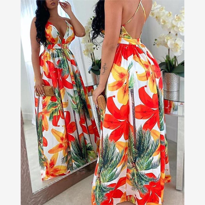 Summer women's fashion print sexy swing dress