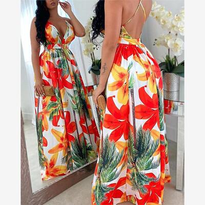 Summer women's fashion print sexy swing dress