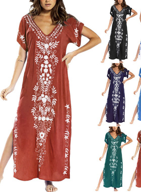 2022 summer new women's beach blouse print dress long skirt