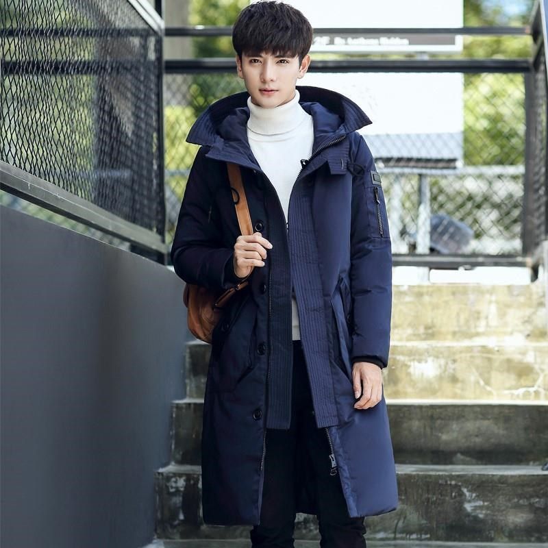 MEN WINTER WARM DOWN COAT MALE LONG THICK HOODED DOWN JACKET