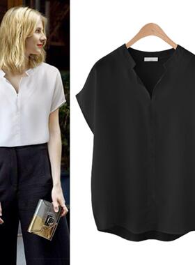 春夏季时尚欧美风外贸宽松百搭短袖 T恤上衣气质女士衬衣白色衬衫