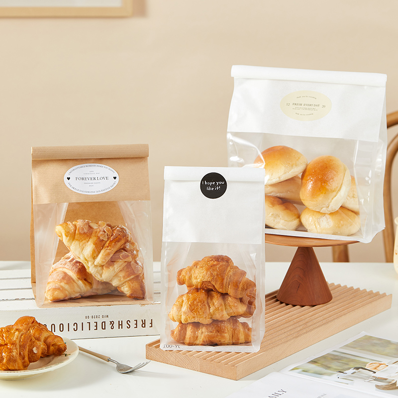 450g切片吐司面包袋麻薯包装袋雪花酥饼干牛角包卷边铁丝牛皮纸袋