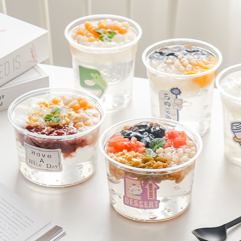 500ML透明带盖冰粉专用打包