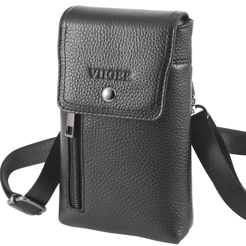 真皮手机腰包男穿皮带竖款 6.9/6.8/6.7寸牛皮单肩斜挎小包双层