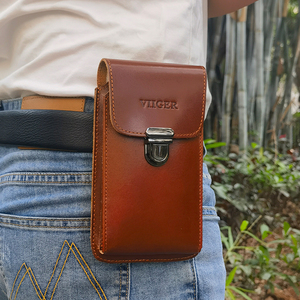 手机腰包男款工地干活专用 真皮双层穿皮带竖款6.8寸牛皮2024新款