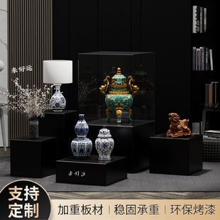 木质哑光黑色烤漆方形展示台底座