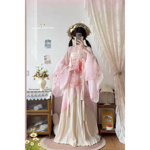 素日常仙粉 襦裙刺绣汉元 唐韵轻衫 铺原创汉服女樱花唐制齐胸一片式