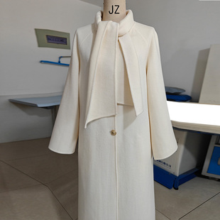 骆驼绒加厚围巾冬高端灰色白黑色长款双面羊绒大衣保暖毛呢外套女