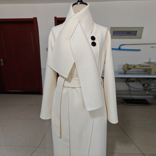 骆驼绒围巾加厚冬季高端灰白黑色双面羊绒大衣保暖毛呢外套女