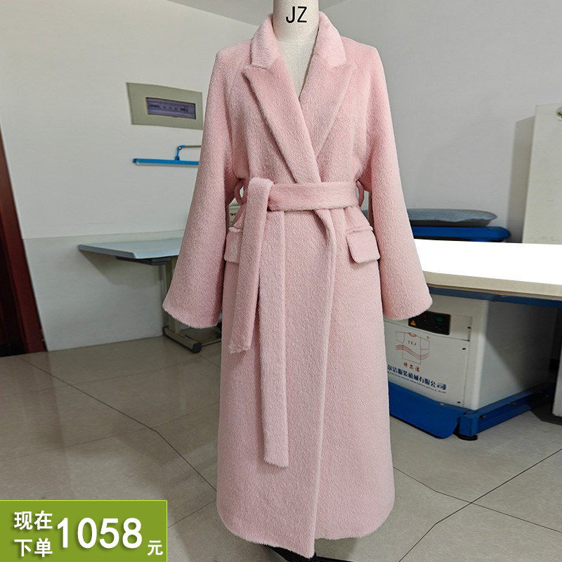 加厚羊驼绒阿尔巴卡奢品高端带里衬白色长款大衣超保暖毛呢外套女