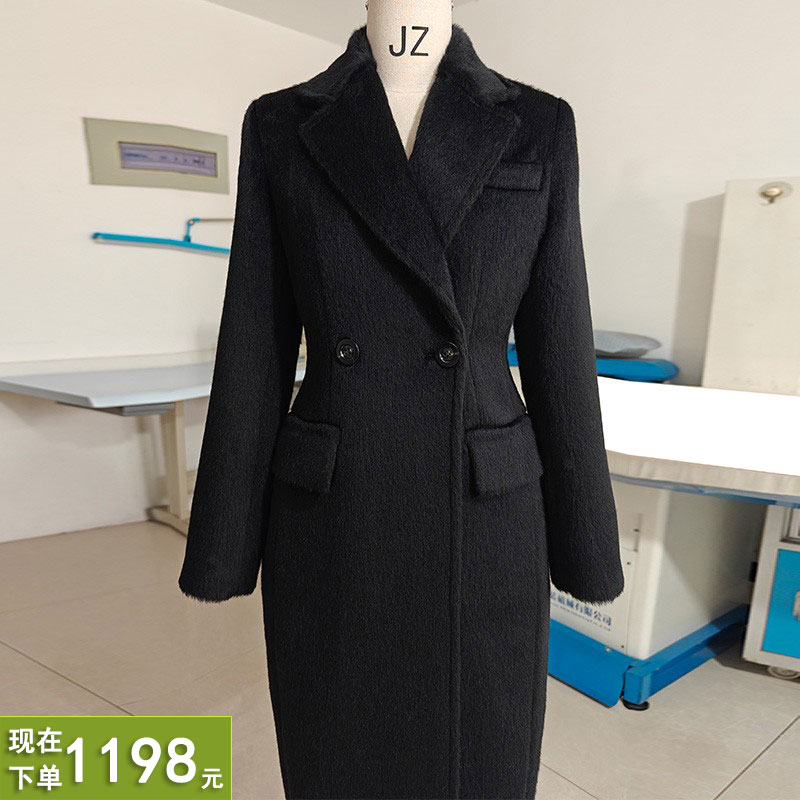 加厚羊驼绒阿尔巴卡收腰高端带里衬白色长款大衣超保暖毛呢外套女