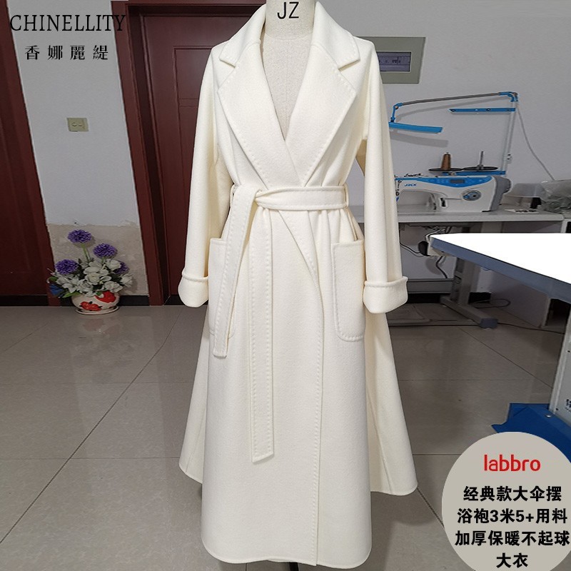 加厚浴袍labbro双面羊绒大衣白色翻领高端气质羊毛呢外套秋冬新女