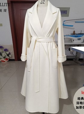 加厚浴袍labbro双面羊绒大衣白色翻领高端气质羊毛呢外套秋冬新女