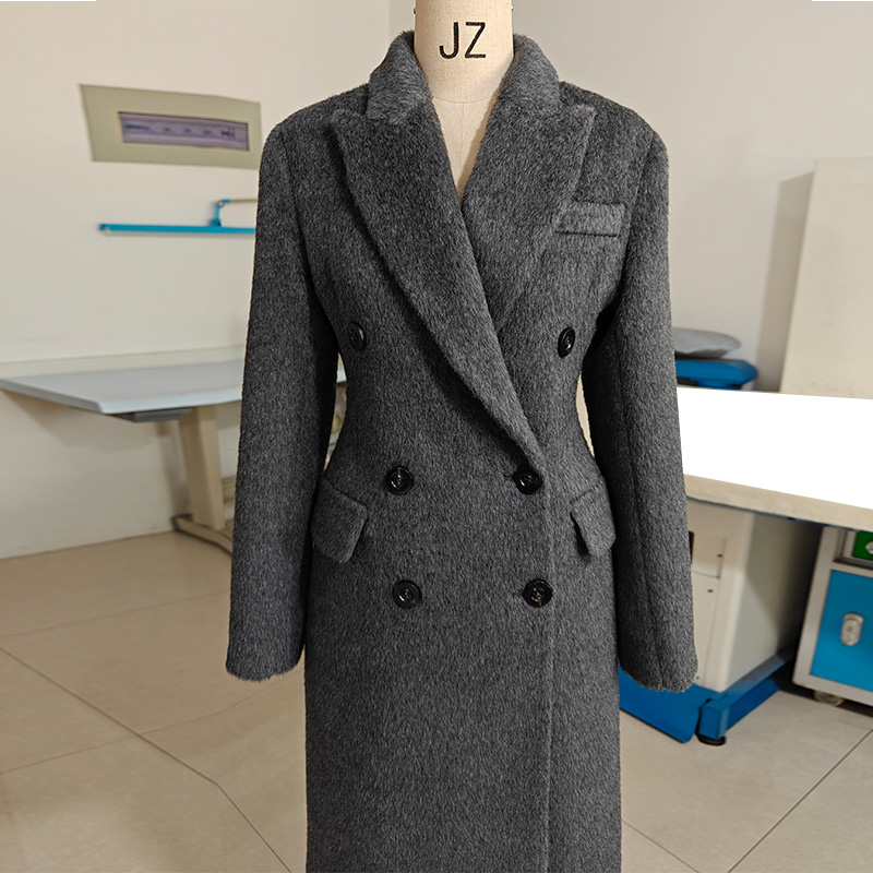 加厚羊驼绒阿尔巴卡高端带里衬白色黑色长款大衣超保暖毛呢外套女