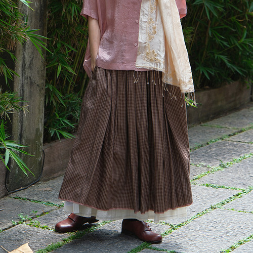 inLESS丨RUNAWAY BICYCLE GAYLE 格纹双层半身裙松紧腰a字裙