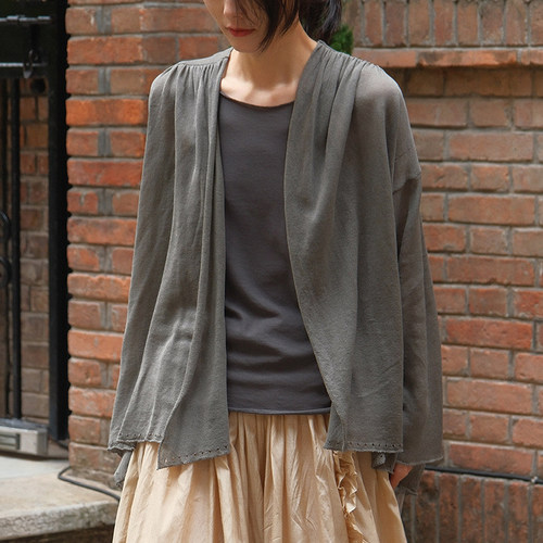 inLESS | GASA Mirror Forest Knit gathered 和纸纤维开衫衬衫女