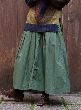 inLESS丨Toast Pleated Panelled 褶裥拼接棉麻半身裙女