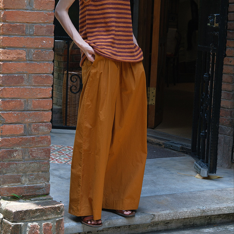inLESS丨Toast Pleated Pull On Cotton Poplin 纯棉休闲长裤女图片