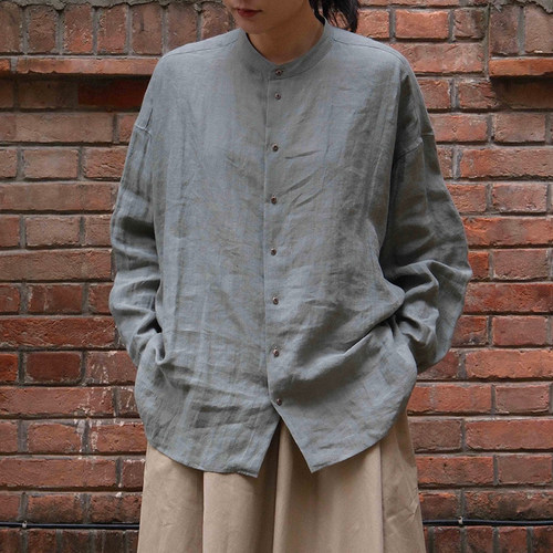 inLESS丨SUSURI ハルシャツ 亚麻春日衬衫立领宽松休闲上衣女