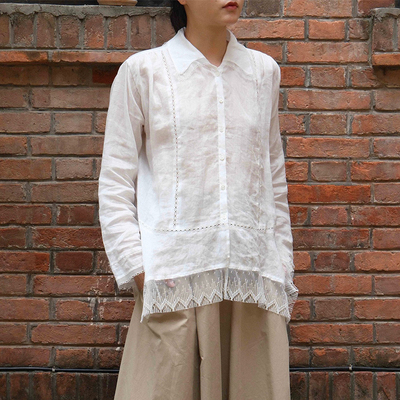 inLESS丨NATIVE VILLAGE No.03 苎麻长袖蕾丝衬衫上衣女