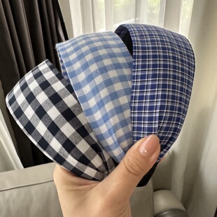 2025春夏新款格纹发箍加宽学院风蓝色格子韩系芭蕾风清新少女小众