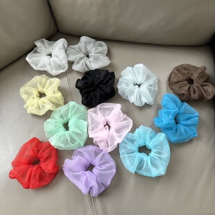 彩色欧根纱发圈6cm夏半透薄韩系芭蕾风少女丸子头盘发红粉蓝绿黄