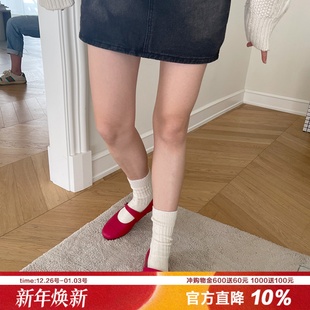 温暖童话～bi入慵懒质感羊毛袜竖条纹肌理加厚保暖纯色堆堆袜女