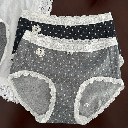 手作蕾丝轻磨毛A类婴儿棉内裤女秋冬温暖包臀纯棉裆7A抑菌千鸟格