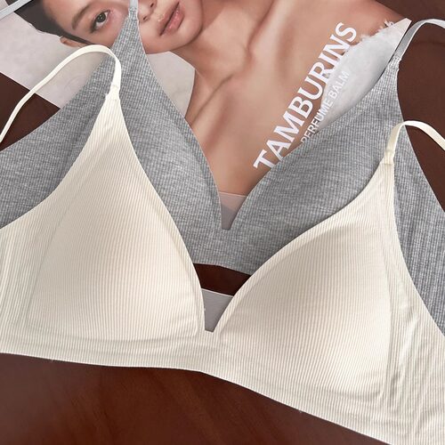 薄款法式三角杯性感深V内衣女夏细肩带无钢圈收副乳防下垂文胸罩