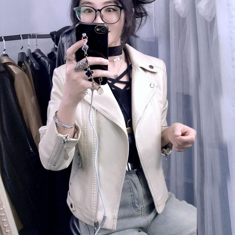 皮衣外套女短款2025春秋流行米白色高级感小个子显瘦pu机车皮夹克