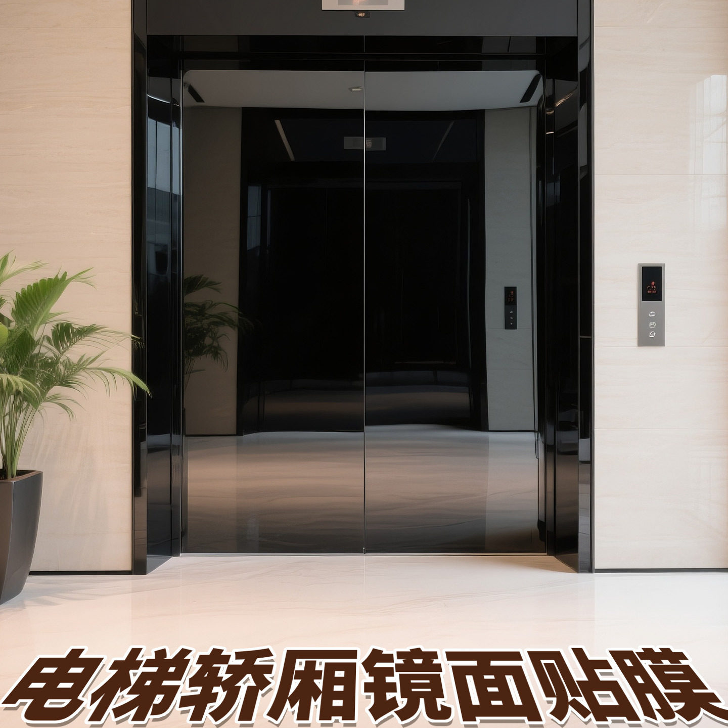电梯轿厢镜面贴膜黑钛玻璃高级镜子黑色贴纸加厚内部可裁剪不锈钢