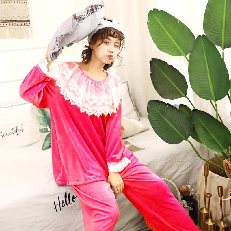 加绒加厚保暖mm200甜美套装睡衣