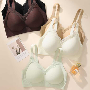 胖MM真大码 大胸显小无钢圈美宽肩带文胸罩 6XL无痕蕾丝内衣女薄款