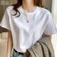 纯棉短袖 宽松胖mm微胖纯白不透上衣 女装 t恤女夏202新款 正肩大码