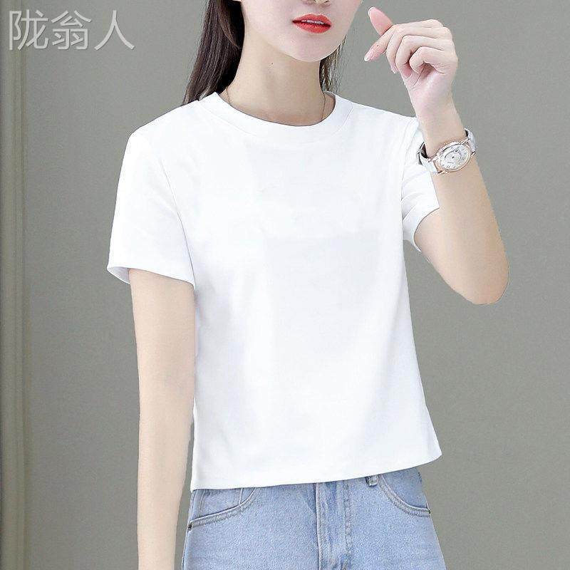 纯色短款短袖t恤女夏季白色体恤新款纯棉宽松圆领百搭小个子上衣
