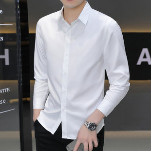 男士长袖白色衬衫商务职业正装西装加绒衬衫工装工作服结婚伴郎寸