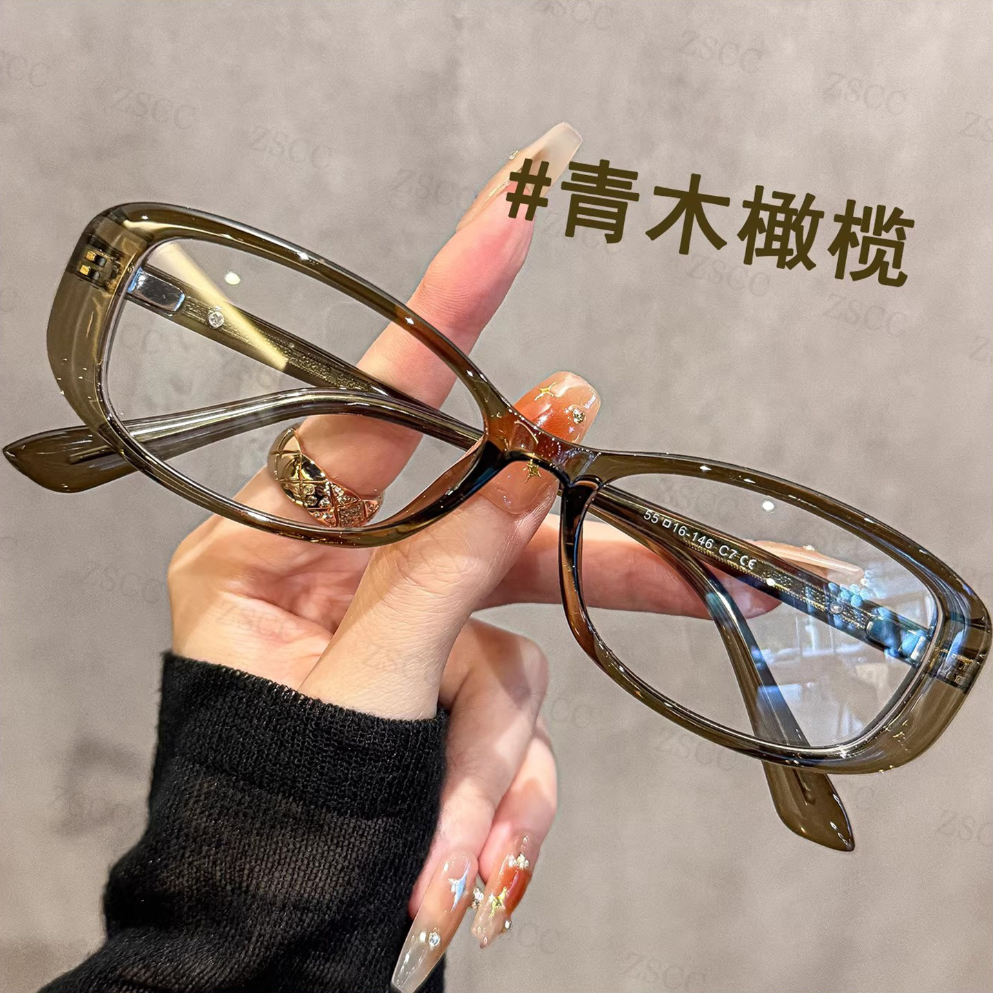 复古橄榄窄版小方框眼镜女可配近视度数素颜修饰脸型平光眼睛架男