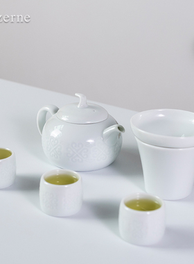 Luzerne陆升新骨瓷6头中国结茶具套装泡茶功夫茶壶杯家用复古简约