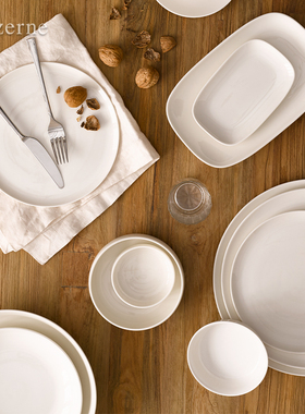 Luzerne陆升陶瓷珍珠白极简餐具家用菜汤盘饭碗鱼盘汤勺汤匙汤锅