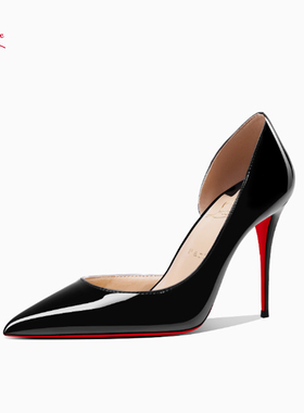 2024cl红底高跟鞋黑色侧空性感气质百搭软皮尖头浅口细跟漆皮单鞋