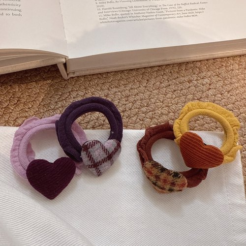 甜美格纹爱心扎马尾发圈百搭发绳