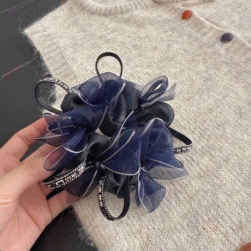 韩国轻奢水钻蝴蝶结网纱大肠圈