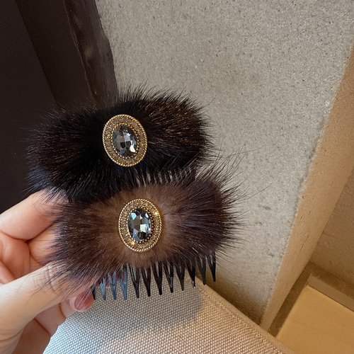 秋冬复古百搭水钻毛茸茸发梳