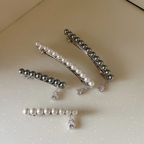 韩国珍珠水滴流苏一字夹高级感