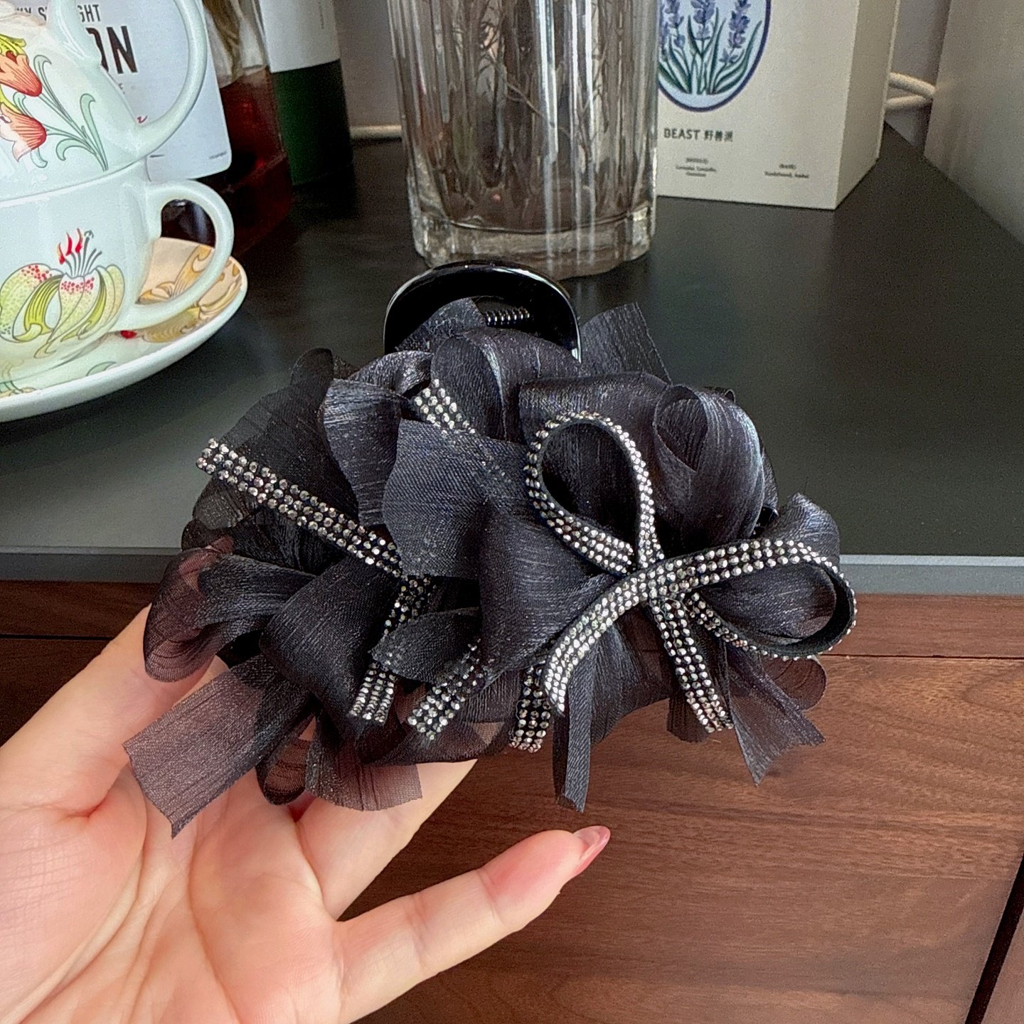 精致网纱双蝴蝶结水钻抓夹时尚气质后脑勺盘发发夹女高级感鲨鱼夹,饰品/流行首饰/时尚饰品新,发饰,淘宝优惠券,粉丝福利购,淘宝优惠卷