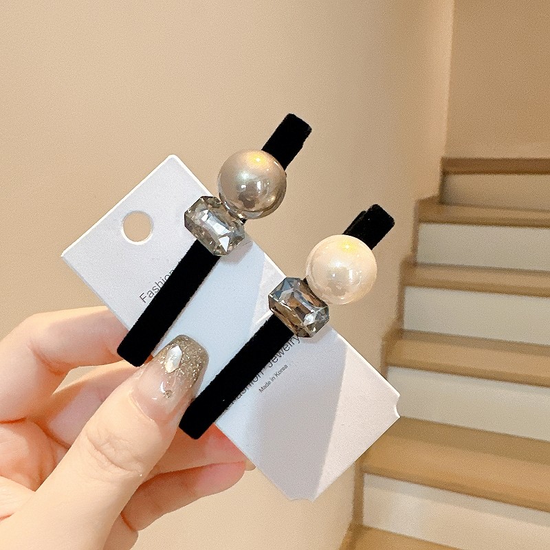 韩国新款丝绒珍珠一字夹高级水钻镶嵌发夹简约百搭鸭嘴夹侧边发卡,饰品/流行首饰/时尚饰品新,发饰,淘宝优惠券,粉丝福利购,淘宝优惠卷