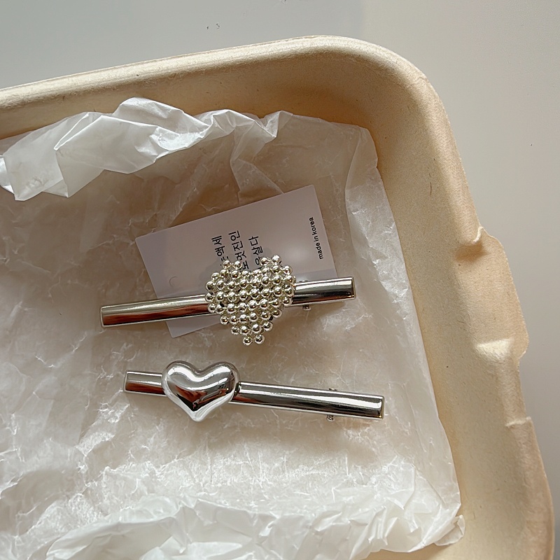 韩国东大门欧尼同款银色爱心发夹个性甜酷简约侧边夹刘海夹一字夹